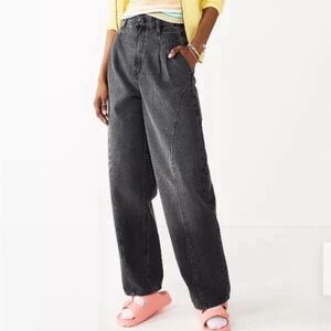 SO Highest Rise Baggy Pleated Barrel Jeans Faded Black Junior GUC